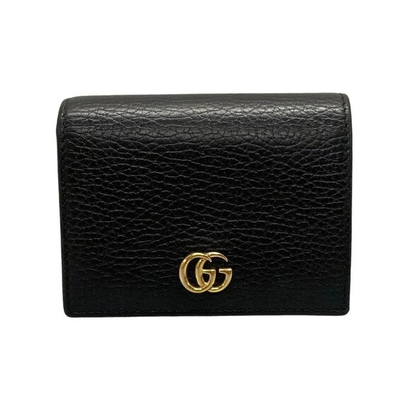 GUCCI Double G Card Case Wallet/GG Marmont Black Leather - Picture 1 of 11